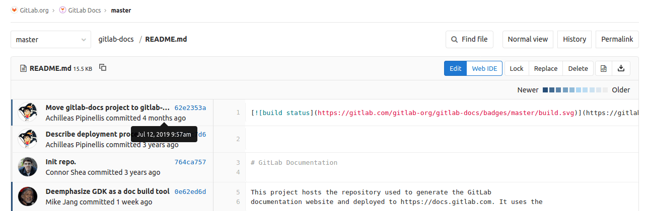 Blame button output Git blame output