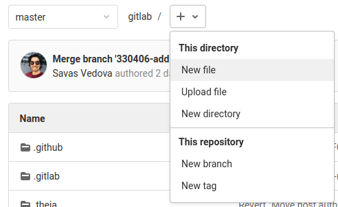 New file dropdown list